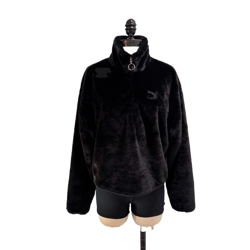 Puma Faux Fur‎ 1/4 Zip Logo Jacket Women's Size Small